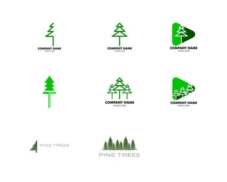Set of Pine Tree Logo Design Template Stock Illustration