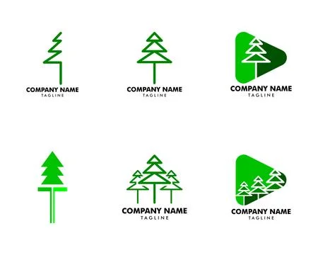 Set of Pine Tree Logo Design Template Stock Illustration