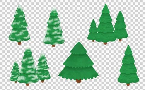 Set of pine trees hand-drawn illustration Stock Illustration