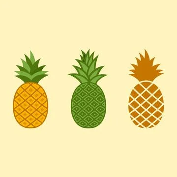 Set of pineapple icons in a flat style. Illustrazione stock