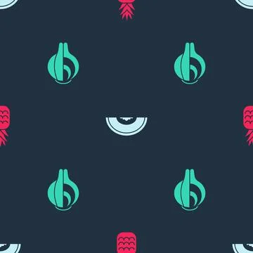 Set Pineapple, Melon fruit and Onion on seamless pattern. Vector 库存插图