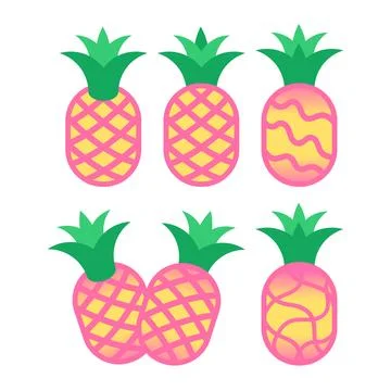 Set of pineapples. Exotic fruit in bright colors. Vector illustration. Stock Illustration