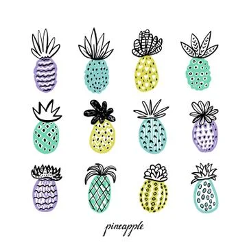 Set of pineapples. Hand drawn Stock Illustration