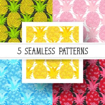 Set Pineapples seamless pattern. Tropical background. Vector illustration. Re Stock Illustration