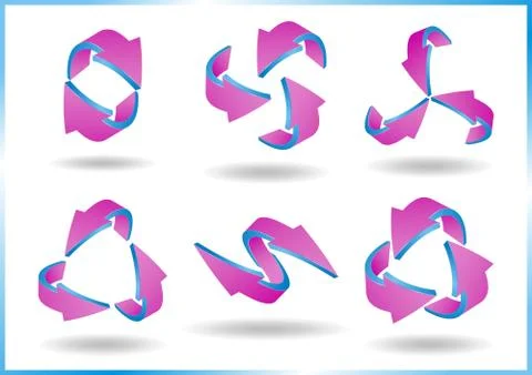 Set of pink and blue colored glossy 3D arrows - vector illustration Illustrazione stock