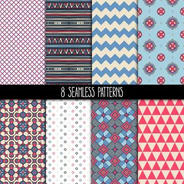 Set of pink and blue patterns Stock Illustration