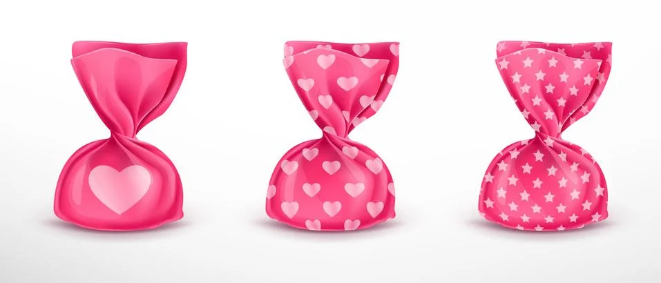 Set of pink candy packaging with patterns Illustrazione stock