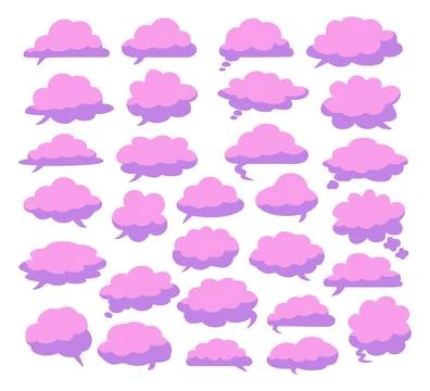 Set of pink cloud set collection, isolated on white background. Purple Chat.. Stock Illustration