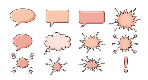 A set of pink comic book speech bubbles and explosion effects Stock Illustration