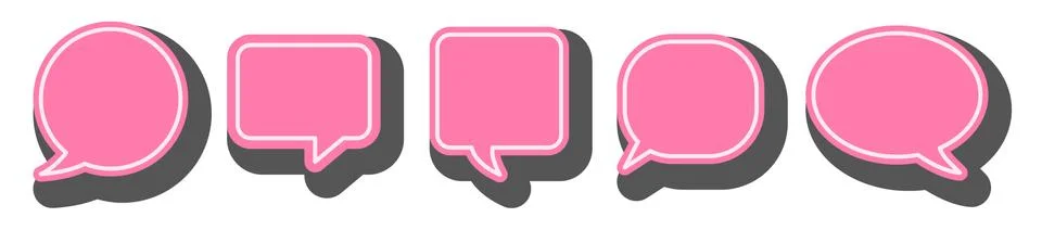 Set of pink comic speech bubbles isolated on white background Illustrazione stock