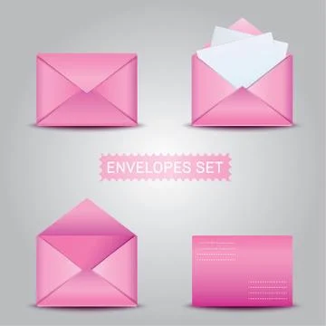 Set pink envelopes. Open and closed envelope Stock Illustration