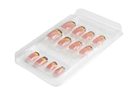 A set of pink false nails isolated on white background Stock Photos