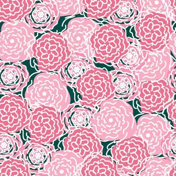 Set of pink flowers, buds. The vector Pattern is seamless with roses in a linear 스톡 일러스트