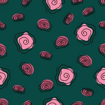 Set of pink flowers, buds. The vector Pattern is seamless with roses in a linear Stock Illustration
