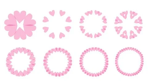 Set of pink frames from cute hearts, love concept, hearts wreath for valentin Illustrazione stock