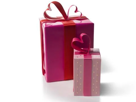 Set of pink gift boxes on white background Stock Photos