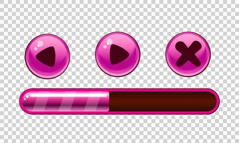 Set of pink glossy game interface elements with circular buttons and progre.. Stock Illustration