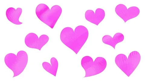 Set of pink hearts of different shapes on a white background. Vector Stock Illustration