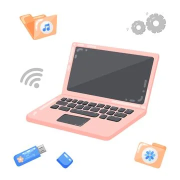 Set of Pink Laptop and Creative Digital Icons Stock Illustration