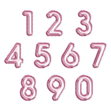 Set of Pink Numbers Made of Inflatable Balloons Isolated on White Background Stock Illustration
