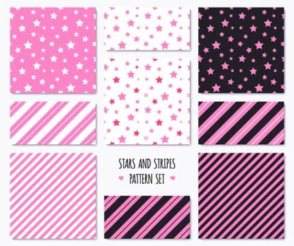 Set of pink patterns with stars and stripes イラスト素材