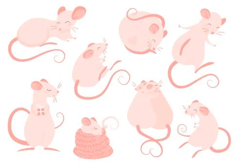 Set of pink ratson on the white background Stock Illustration
