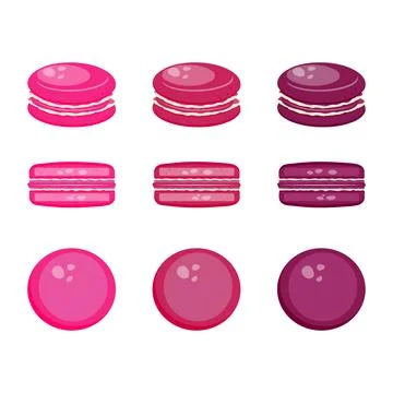 Set of pink red vector French macarons. Cafe, menu, restaurant Stock Illustration