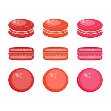 Set of pink red vector French macarons. Cafe, menu, restaurant Stock Illustration