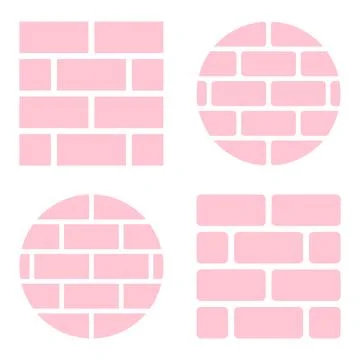 Set of pink round and square brick wall icons. Stock Illustration