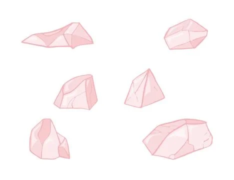 Set of pink salt crystals, different shapes and sizes Stock Illustration