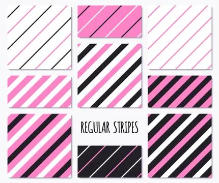 Set of pink seamless patterns with diagonal stripes Stock Illustration