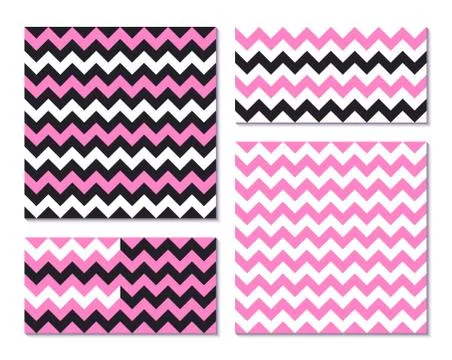 Set of pink seamless patterns with zig zag stripes 库存插图