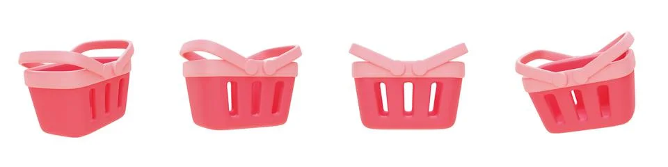 Set of pink shopping baskets,3d render Stock Illustration