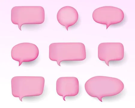 Set of pink speech bubbles with 3D effect Illustrazione stock