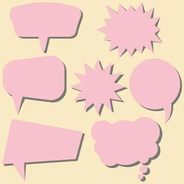 Set of pink speech bubbles without phrases on yellow background Stock Illustration