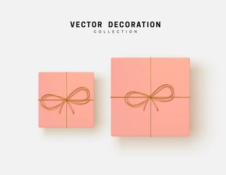 Set of pink square gifts box. Flat lay top view. Vector illustration Stock Illustration