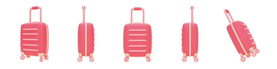 Set of pink suitcase,3d render Stock Illustration