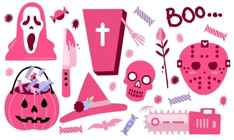 Set of pink vector elements for Halloween 스톡 일러스트