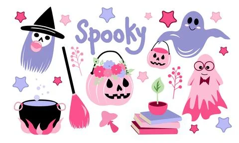 Set of pink vector elements for Halloween Stock Illustration