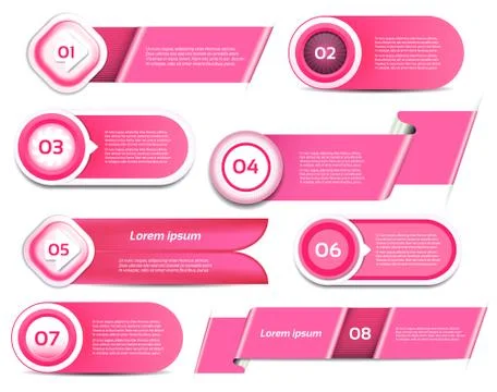 Set of pink vector progress, version, step icons. eps 10 Illustrazione stock