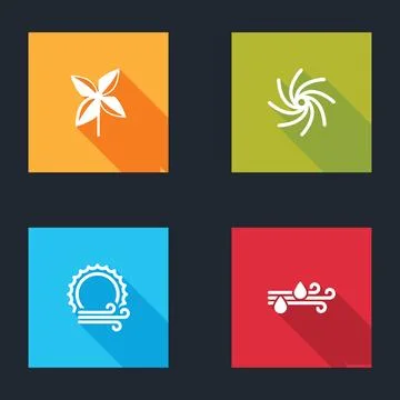Set Pinwheel, Tornado, Wind and sun and rain icon. Vector Stock Illustration