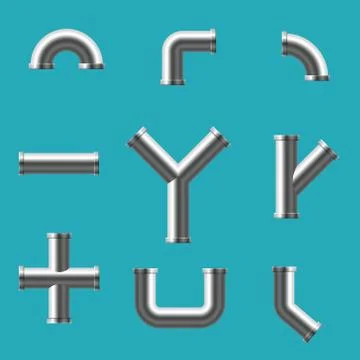 Set pipes different types collection. Plumbing, pipeline water, gas pipes sewage Stock Illustration