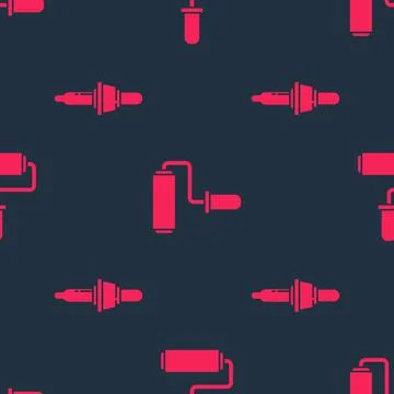 Set Pipette and Paint roller brush on seamless pattern. Vector Stock Illustration