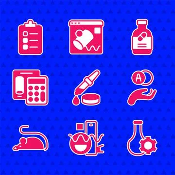 Set Pipette, Basic geometric shapes, Test tube, Atom, Experimental mouse Illustrazione stock