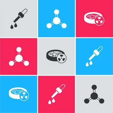 Set Pipette, Molecule and Test tube with toxic liquid icon. Vector 스톡 일러스트