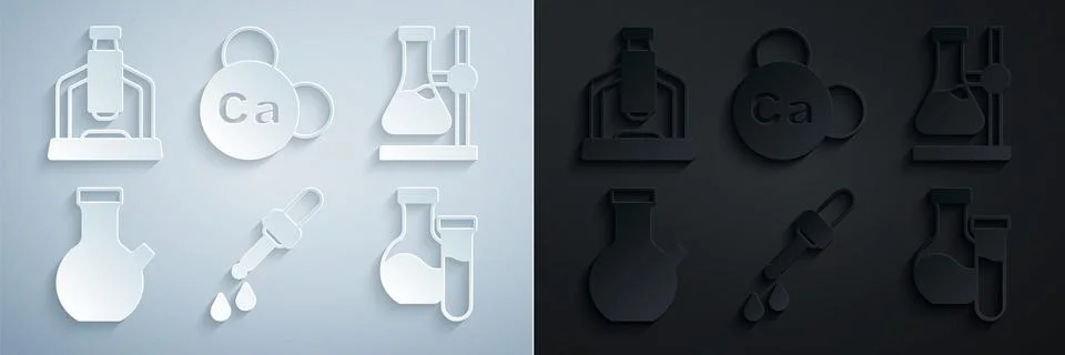 Set Pipette, Test tube flask on stand, Mineral Ca Calcium and Microscope icon Stockillustratie
