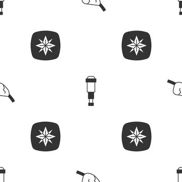 Set Pirate eye patch, Spyglass telescope lens and Wind rose on seamless pattern Stock Illustration