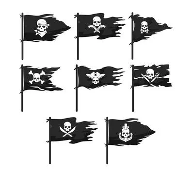Set of Pirate Flag with Jolly Roger Symbol Icon set collection with skull a.. Illustrazione stock