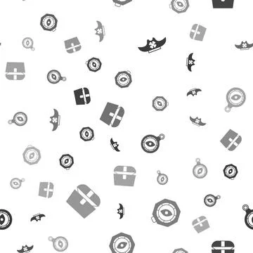 Set Pirate hat, Compass,  and Antique treasure chest on seamless pattern. V.. Stock Illustration