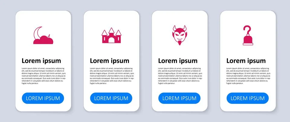 Set Pirate hook, Devil head, Castle and Moon and stars. Business infographic Stock Illustration